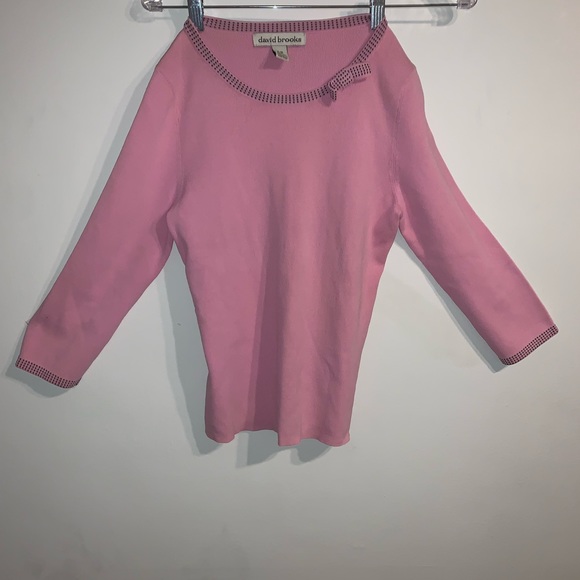 PINK Women’s Size Small David Brooks Rayon Sweater w Bow and Dots - Picture 2 of 6